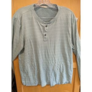 Marine Layer Green Stripe Long Sleeve Henley Rayon Blend Shirt Large Made In USA